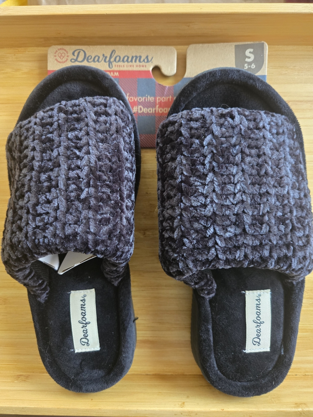 Dearfoams Womens Plush Woven Slide Slippers in Dark Gray